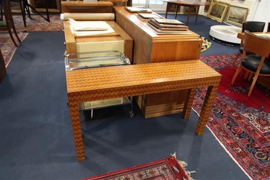 An unusual parquetry inlaid Continental rectangular side table, W.4ft 3in. D.1ft 2in. H.2ft 4in.